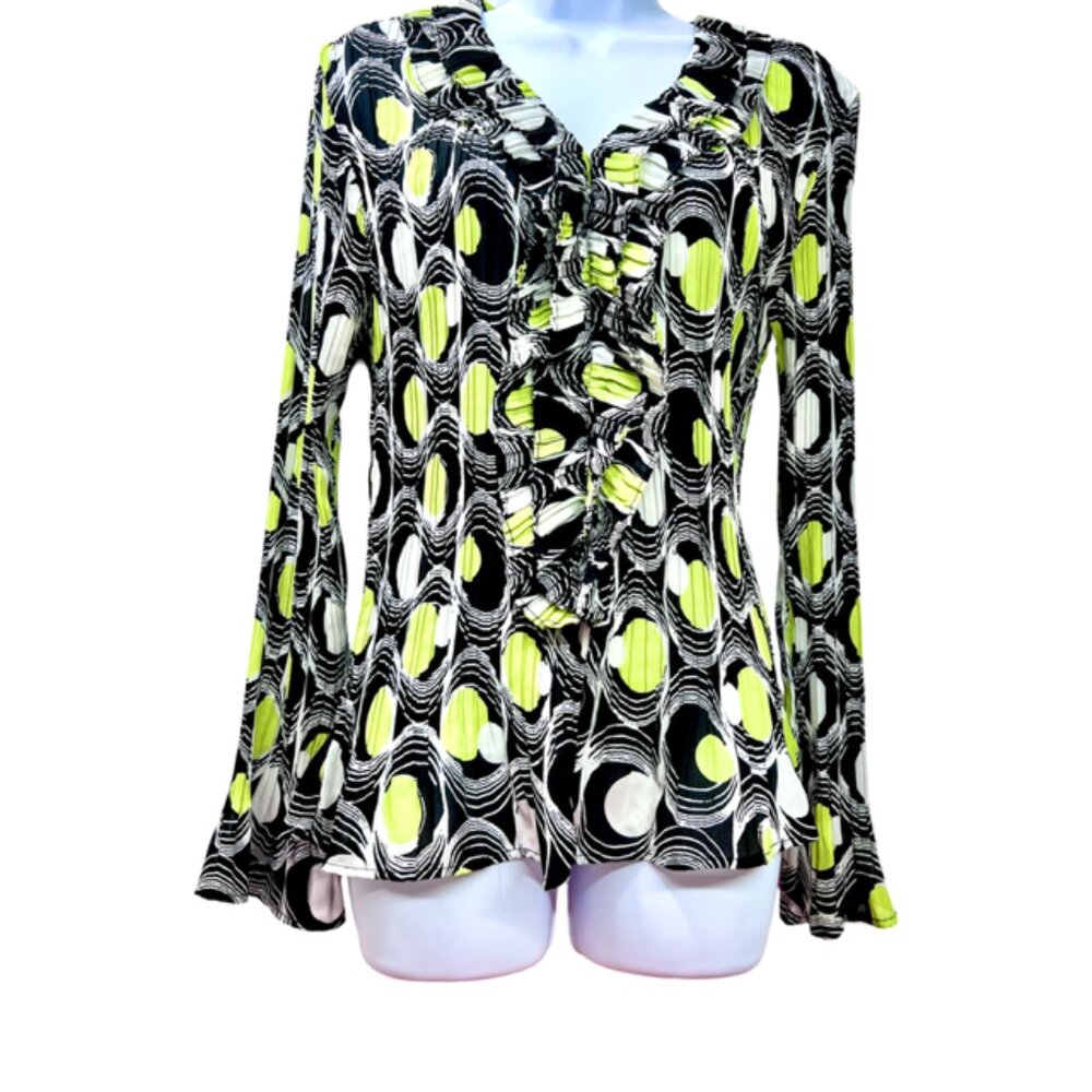Allison Taylor & Laura Max Blouse L+XL Pleated Ruffle V-Neck Bell Sleeve(#53 - Picture 13 of 14